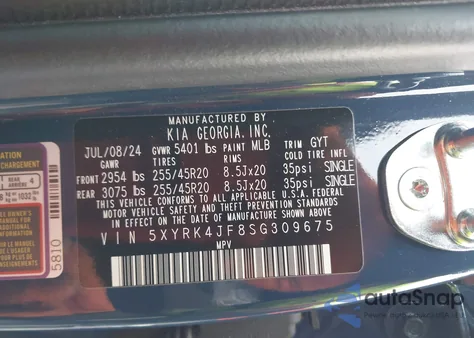 2025 Kia Sorento Sx from USA, damaged, VIN 5XYRK4JF8SG309675